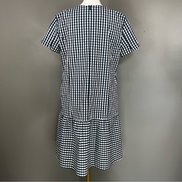 Universal Standard J. Crew Blue White Gingham Check Drop Waist Dress Size Medium - Picture 4 of 10